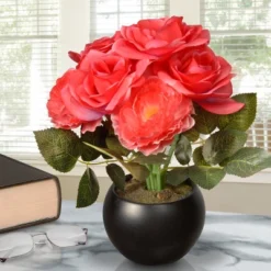 National Tree Company 9" Potted Pink Rose Flowers