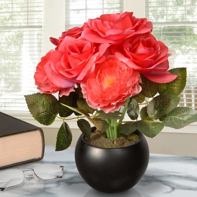 National Tree Company 9" Potted Pink Rose Flowers 1 National Tree Company 9" Potted Pink Rose Flowers