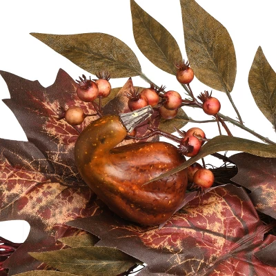 National Tree Company Artificial Autumn Wreath, Decorated With Pumpkins, Berry Clusters, Ivy, Maple Leaves, Autumn Collection, 24 In 3 National Tree Company Artificial Autumn Wreath, Decorated With Pumpkins, Berry Clusters, Ivy, Maple Leaves, Autumn Collection, 24 In - Image 3