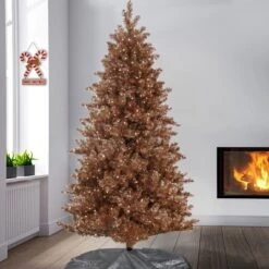 Prelit Rose Gold Metallic Artificial Christmas Tree Warm White Lights - National Tree Company