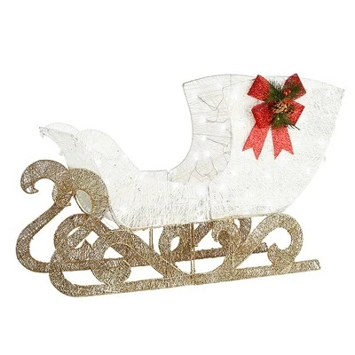 National Tree Company Prelit 48" White & Gold Sisal Reindeer And 24" Sleigh Outdoor Christmas Holiday Yard Decoration With 140 Cool White LED Lights 4 National Tree Company Prelit 48" White & Gold Sisal Reindeer And 24" Sleigh Outdoor Christmas Holiday Yard Decoration With 140 Cool White LED Lights - Image 4