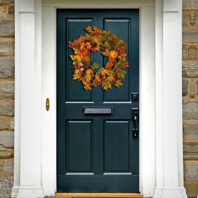 National Tree Company Artificial Autumn Wreath, Decorated With Pumpkins, Pinecones, Berry Clusters, Maple Leaves, Autumn Collection, 24 In 1 National Tree Company Artificial Autumn Wreath, Decorated With Pumpkins, Pinecones, Berry Clusters, Maple Leaves, Autumn Collection, 24 In