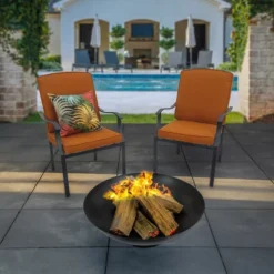 32" Black Cast Iron Fire Pit Bowl With Screen - National Tree Company