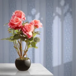 National Tree Company 20 16.5" Pink Rose Flower - National Tree Company