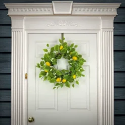 National Tree Company Artificial Spring Wreath, Woven Branch Base, Decorated With Lemons, Flower Blooms, Leafy Greens, Spring Collection, 22 Inches