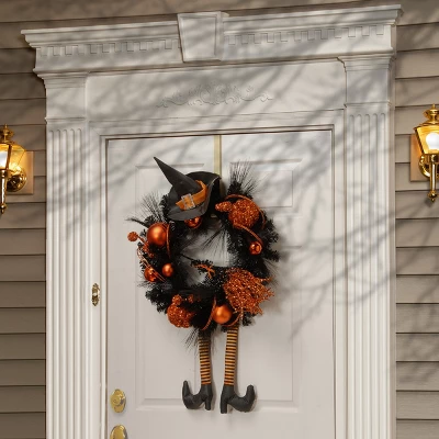 National Tree Company Artificial Witch's Wreath, Decorated With Black And Orange Trim, Ball Ornaments, Halloween Collection, 24 Inches 1 National Tree Company Artificial Witch's Wreath, Decorated With Black And Orange Trim, Ball Ornaments, Halloween Collection, 24 Inches