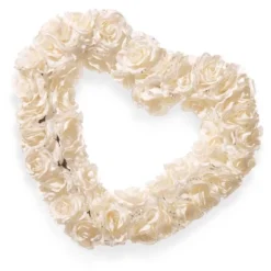 17" White Rose Heart Wreath - National Tree Company