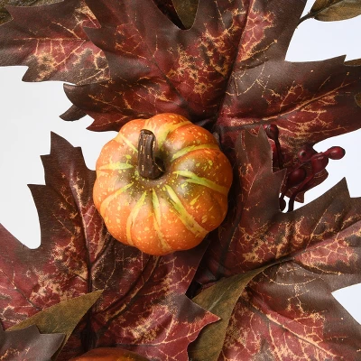 National Tree Company Artificial Autumn Wreath, Decorated With Pumpkins, Berry Clusters, Ivy, Maple Leaves, Autumn Collection, 24 In 2 National Tree Company Artificial Autumn Wreath, Decorated With Pumpkins, Berry Clusters, Ivy, Maple Leaves, Autumn Collection, 24 In - Image 2