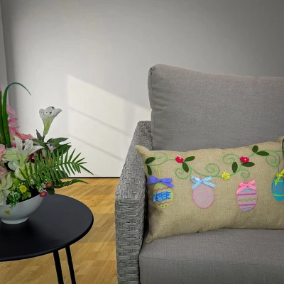 National Tree Company Decorated Eggs Decorative Pillow, Beige, Easter Collection, 18 Inches 1 National Tree Company Decorated Eggs Decorative Pillow, Beige, Easter Collection, 18 Inches