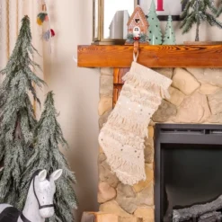 20" HGTV Home Collection Christmas Stocking With Fringe And Sequin Detail - National Tree Company