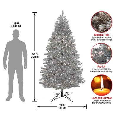 Prelit Matte Silver Metallic Artificial Christmas Tree Warm White Lights - National Tree Company 4 Prelit Matte Silver Metallic Artificial Christmas Tree Warm White Lights - National Tree Company - Image 4