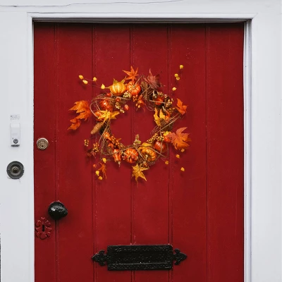 National Tree Company Wreath With Pumpkins Maples And Leaves Red/Orange (21") 1 National Tree Company Wreath With Pumpkins Maples And Leaves Red/Orange (21")