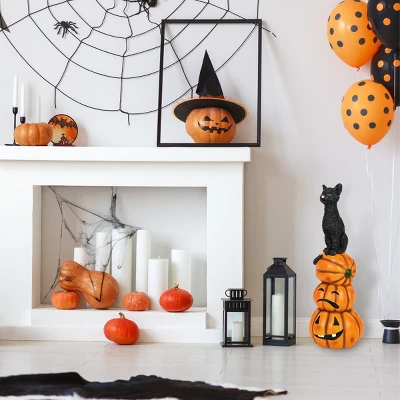 32" Halloween Black Cat And Pumpkins Stack - National Tree Company 1 32" Halloween Black Cat And Pumpkins Stack - National Tree Company