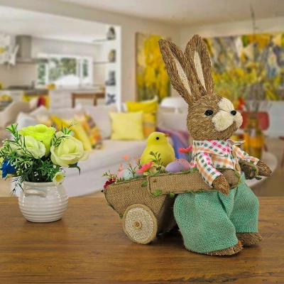 National Tree Company Male Bunny With Wagon Table Decoration, Decorated With Pastel Eggs, Chick, Easter Collection, 14 Inches 1 National Tree Company Male Bunny With Wagon Table Decoration, Decorated With Pastel Eggs, Chick, Easter Collection, 14 Inches