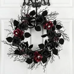National Tree Company 22" Halloween Black Rose Wreath -National Tree Company GUEST de449a50 27f7 4fbb 9d9d 3c4b0abd6fe1