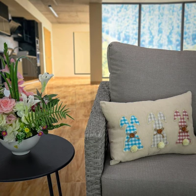 National Tree Company Plaid Bunnies Decorative Pillow, Beige, Easter Collection, 18 Inches 1 National Tree Company Plaid Bunnies Decorative Pillow, Beige, Easter Collection, 18 Inches