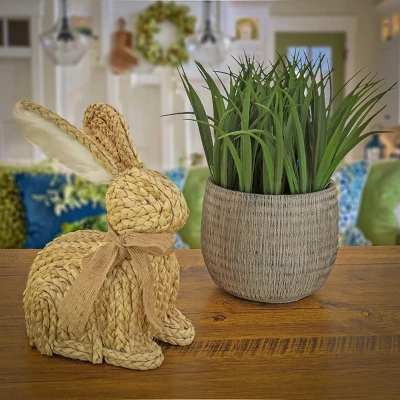 National Tree Company Braided Bunny Table Decoration, Made From Woven Cornhusk, Decorated With Woven Ribbon, Easter Collection, 9 Inches 1 National Tree Company Braided Bunny Table Decoration, Made From Woven Cornhusk, Decorated With Woven Ribbon, Easter Collection, 9 Inches