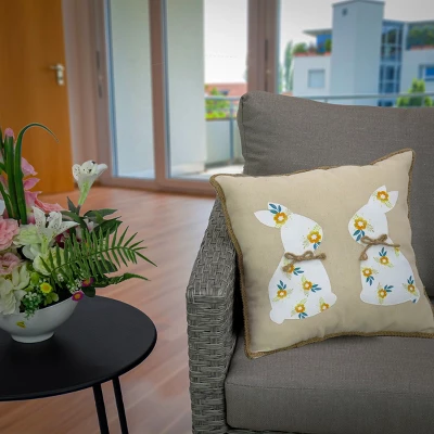 National Tree Company Floral Bunny Decorative Pillow, Beige, Easter Collection, 16 Inches 1 National Tree Company Floral Bunny Decorative Pillow, Beige, Easter Collection, 16 Inches